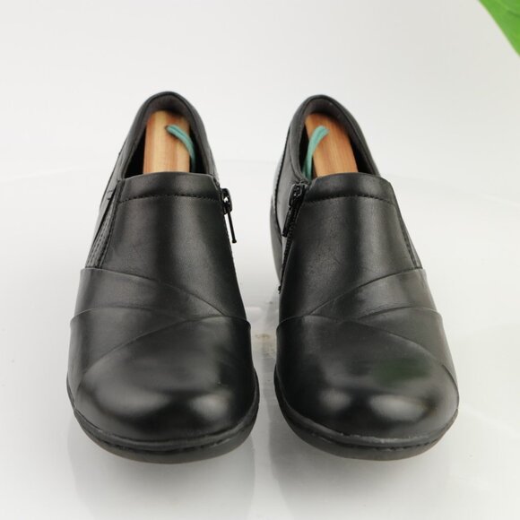 Clark Womens Channing Essa Bootie Size 7.5 Black Leather Loafer Wedge Heel Clogs - Picture 2 of 12